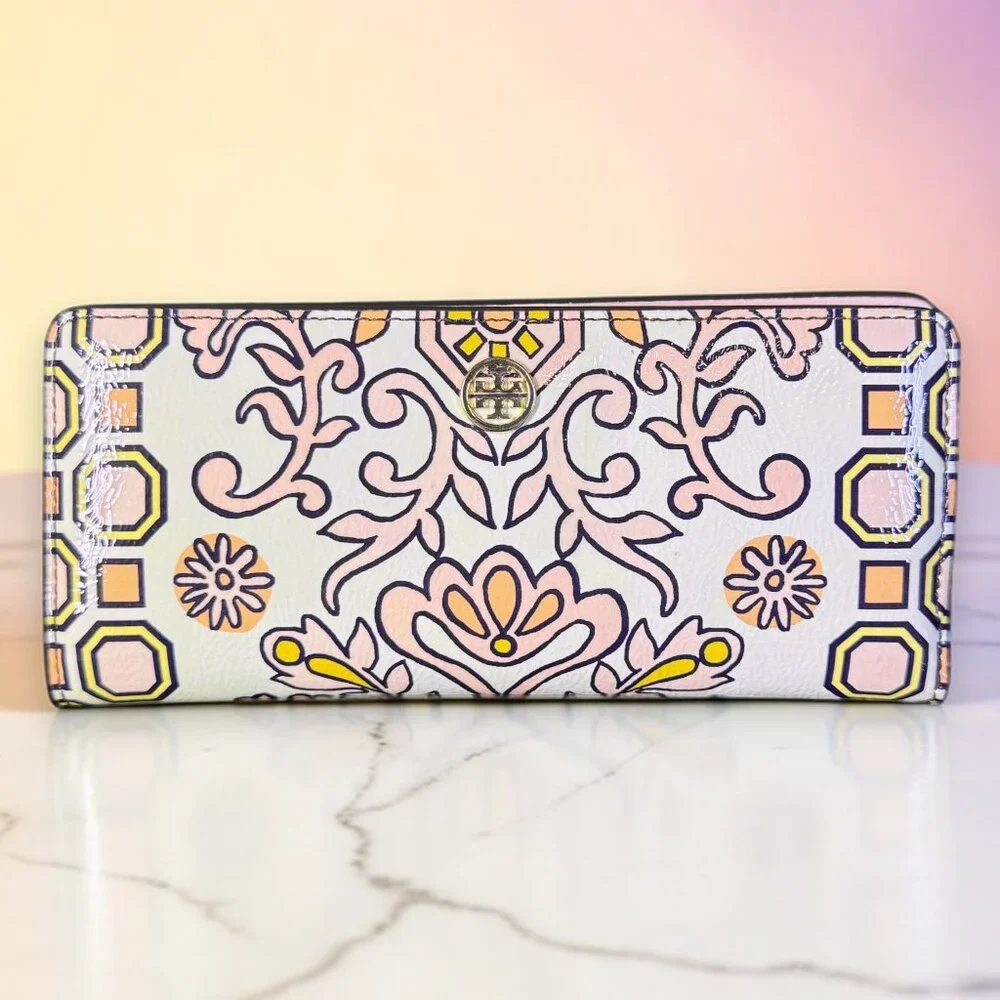 Tory Burch Hicks Garden Party Leather Snap Long Wallet with Tory Burch Dust bag
